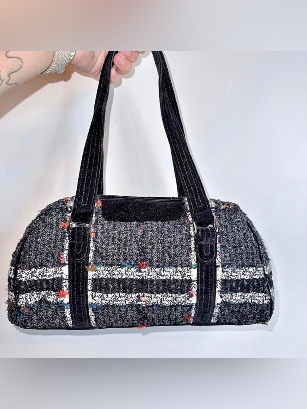 Vera Bradley Striped Shoulder Bag in Black & White